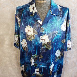 Hotouch Men's Blue Tropical Floral&Palm Tree Print Hawaii Shirt Size XXXL